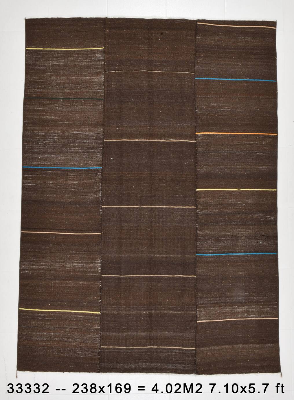 5x8 Dark Brown Ethnic Turkish Kilim Rug, 169x238Cm