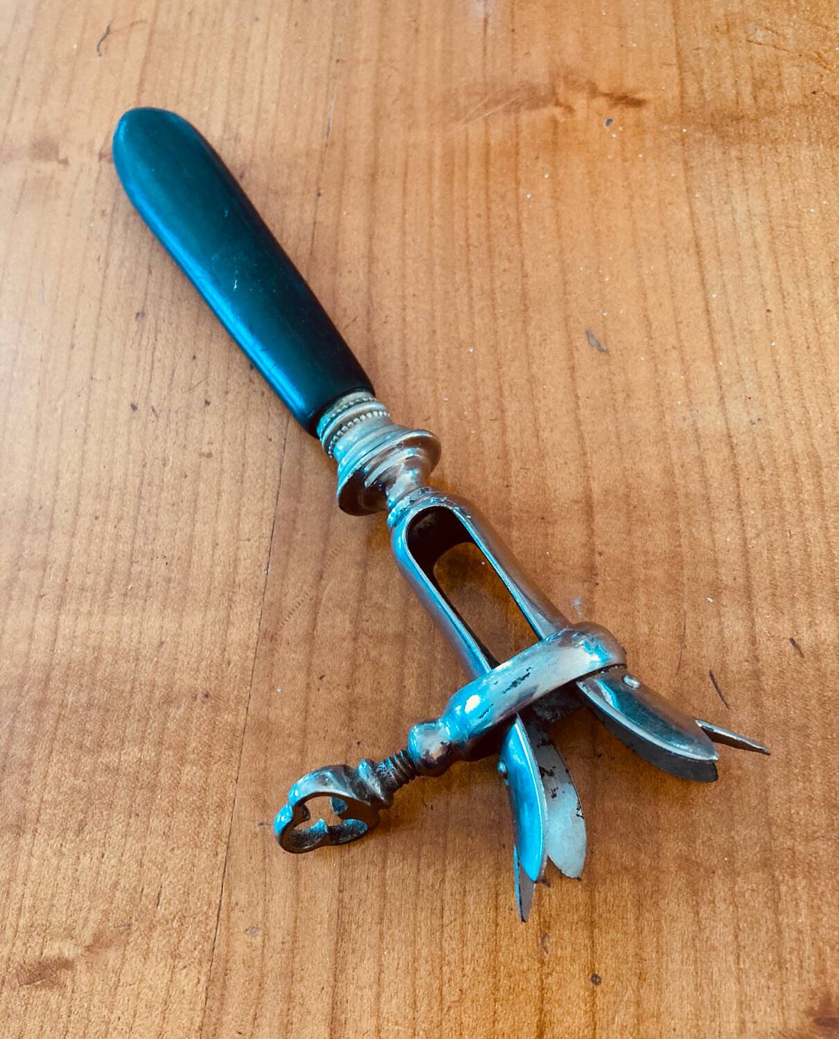 Napoleon III leg of lamb fork from the 19th century with a silver-plated handle and an ebony handle.