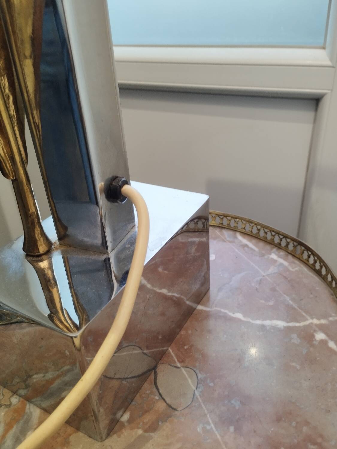 Lampe ancienne vintage métal chromé et bronze doré