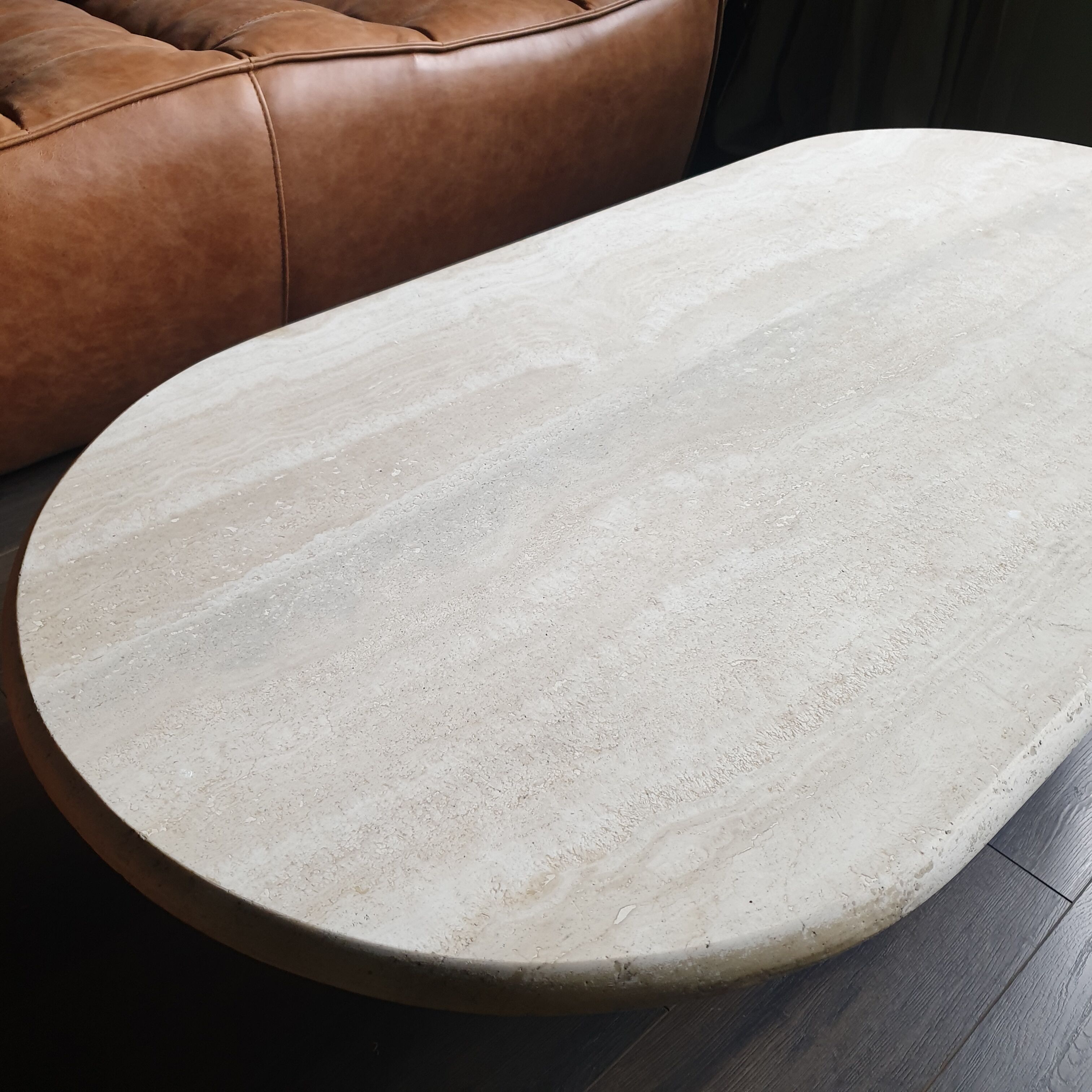 Vintage coffee table travertine marble Rochebobois 80s