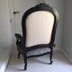 Antique armchair from the Napoléon III era, black wood with grey embossed velvet.