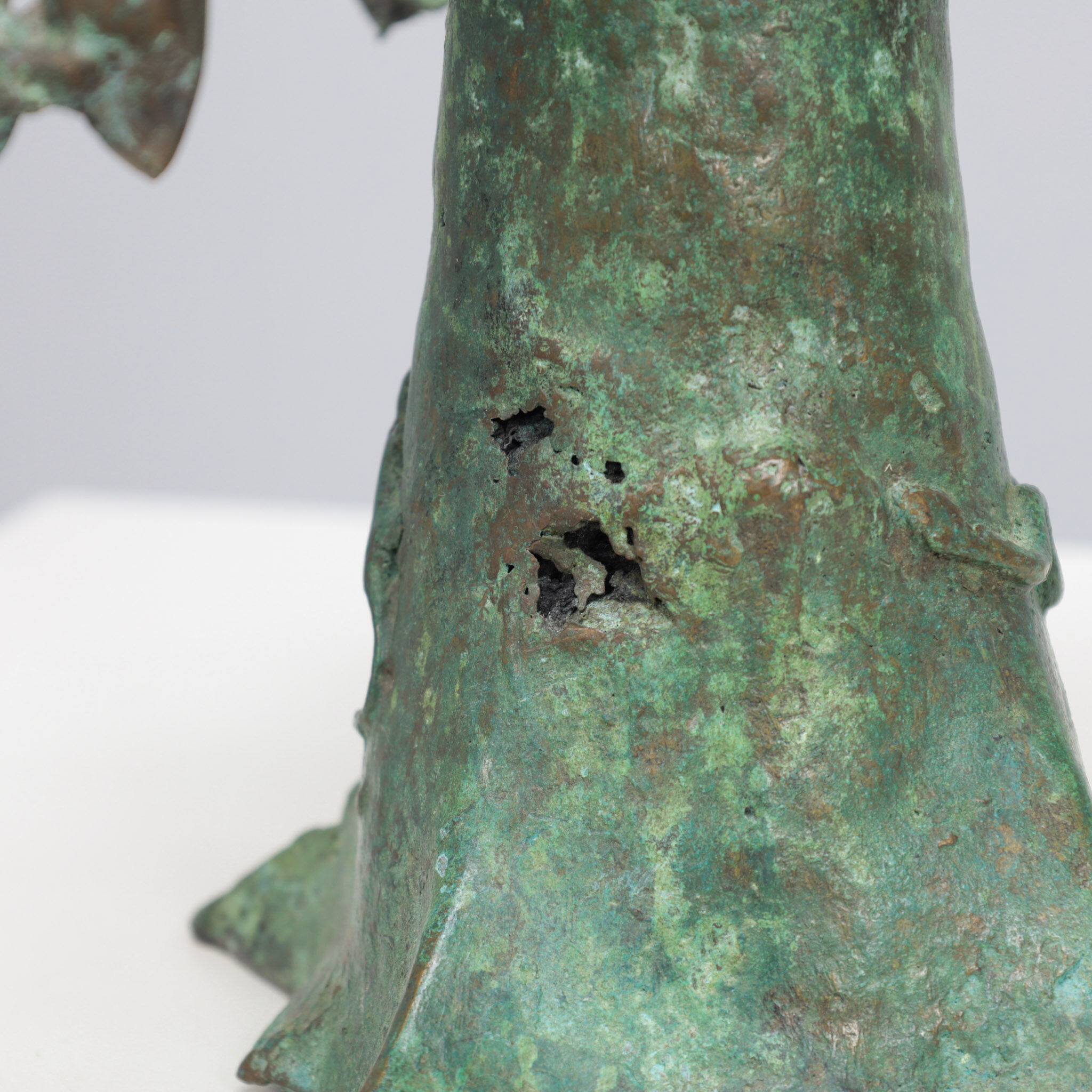 Patinated bronze baobab tree sculpture with birds, signed TM, 1980s