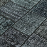 Hand-knotted turkish vintage 172 cm x 243 cm black patchwork rug