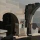 Oil on canvas Alain L'Hermitte Lhermitte geometric architecture 20th century