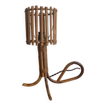 Lampe de chevet vintage en rotin et bambou , années 60-70,  H29 cm