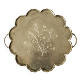 Solid brass plateau Collini Austria, scalloped edges with botanical pattern.