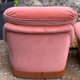 Pair of pink velvet toad armchairs, 1970s