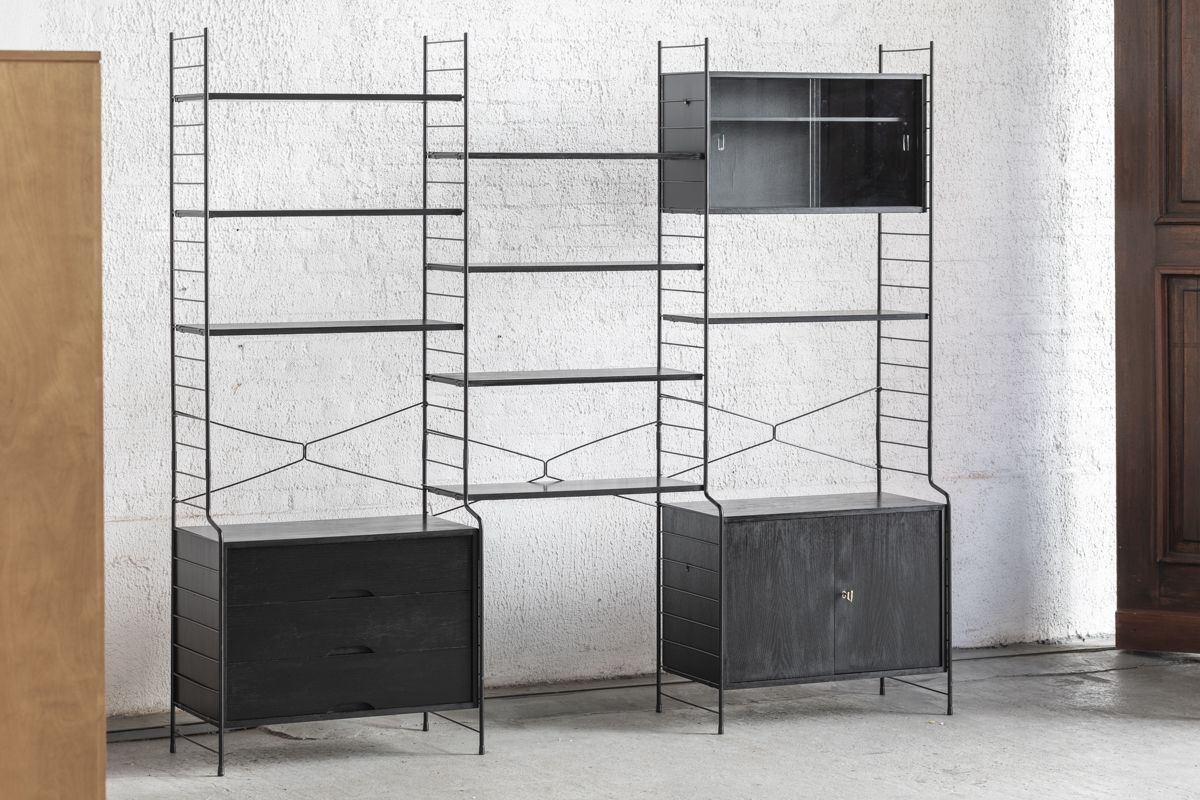 3-Bay shelving system in black by WHB, Germany, 1960’s