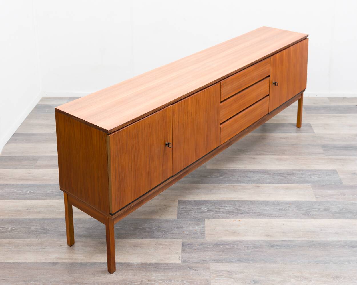 1960s walnut enfilade, sleek design, restored.