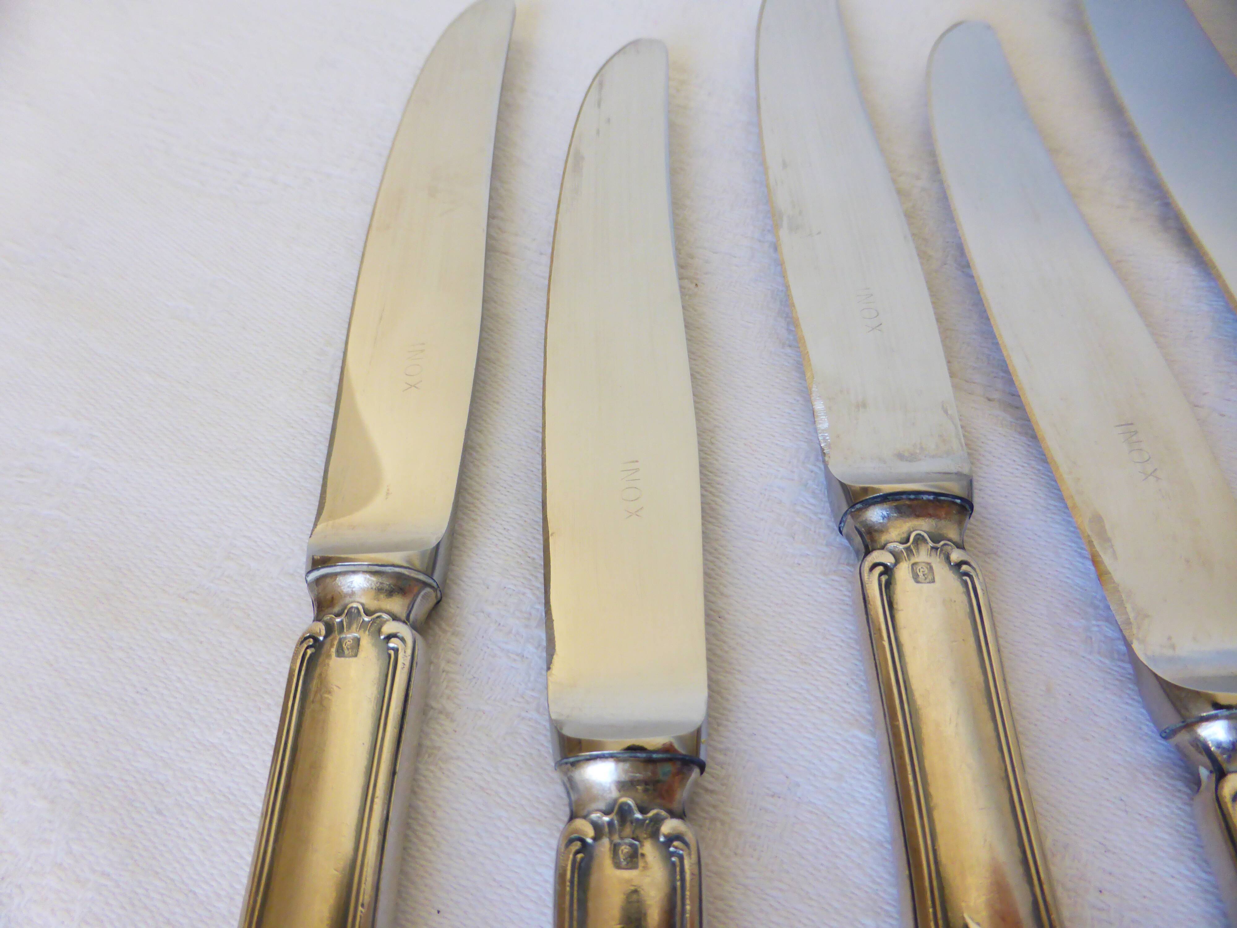 6 dessert knives in silver metal punched 2106271