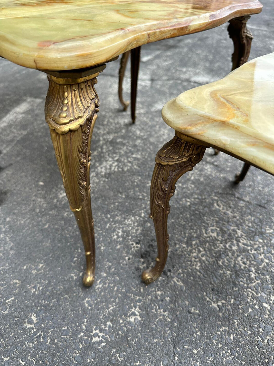 Onyx and brass nesting coffee table