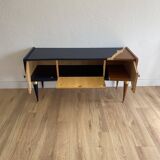 Vintage furniture revamped in navy blue, terracotta, and gold leaf – Reimagined mid-century style.