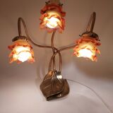 Brass leaf lamp with glass paste flowers