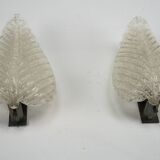 Pair of wall lamps by Ercole Barovier in Rugiadoso Murano glass, Italy 1950