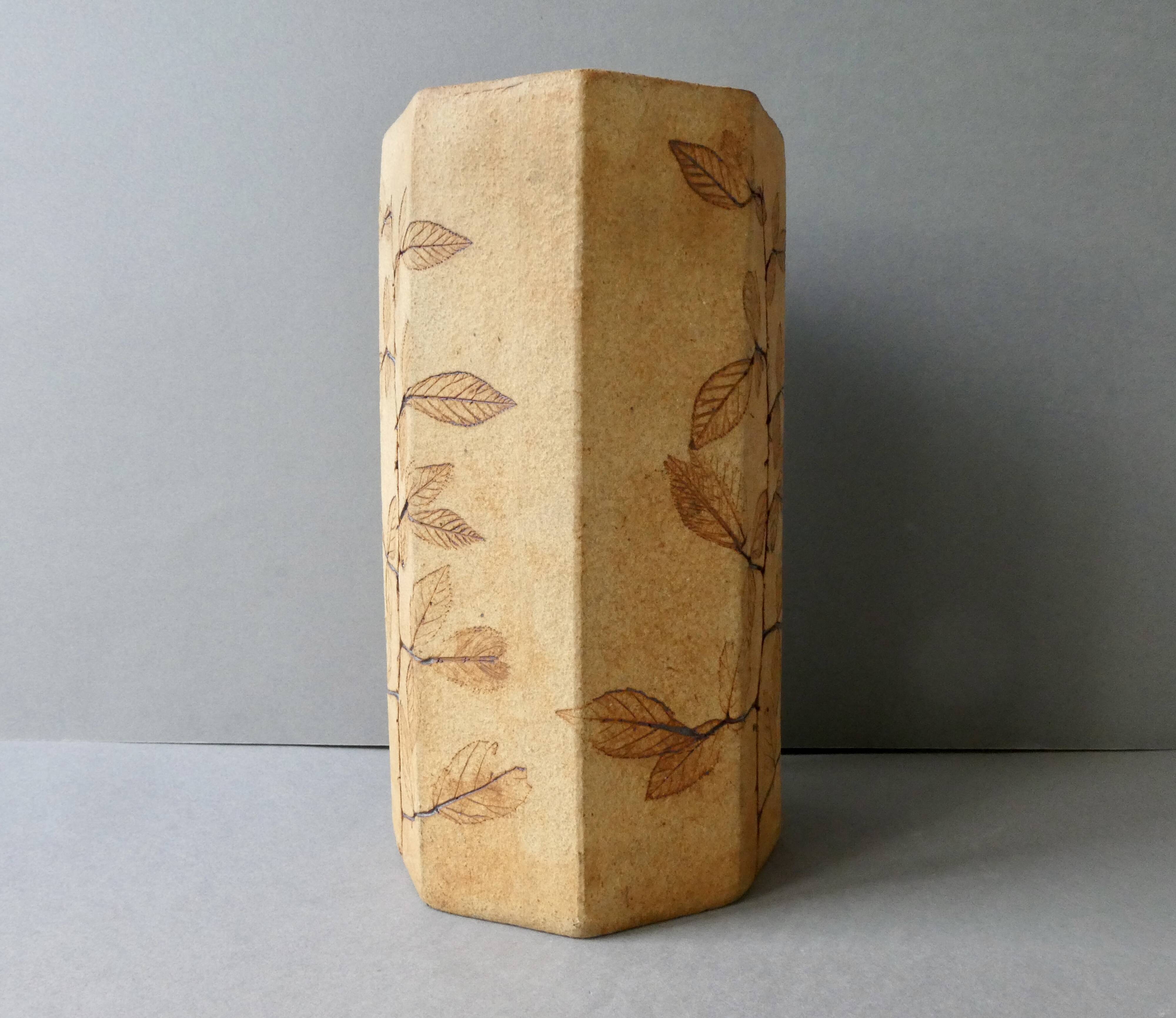 Octagonal vase by Raymonde Leduc, herbarium decoration, circa 1970