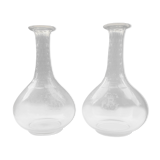 Pair of crystal decanters with cut collar and engraved body with R monograms