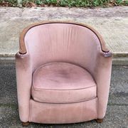 Art Deco club armchair Daisy Simon in beige leather and wood.