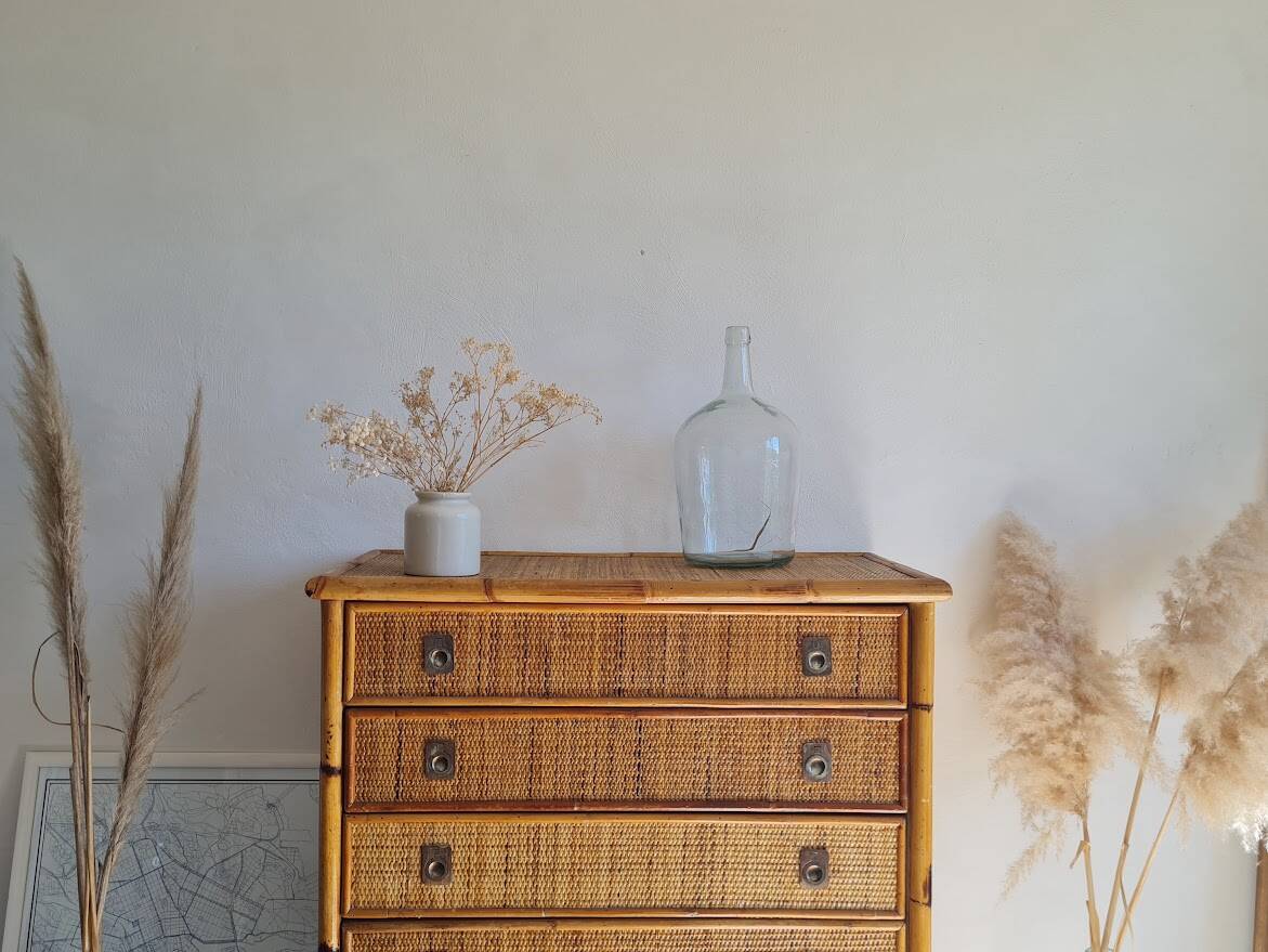 Rattan chest of drawers circa 1970, Dal Vera
