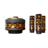 Mid-century brutalist West German pottery punch bowl and cups by WGP of Dümler & Breiden, 1960s, set of 10.