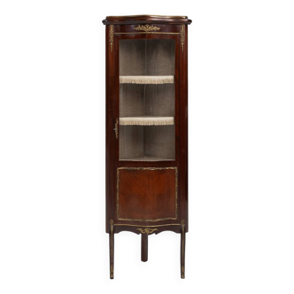 20th Century French Louis XV style corner display cabinet with arched glass, ca 1950