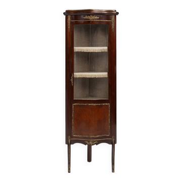Vitrine d'angle de style Louis XV avec verre bombé, vers 1950