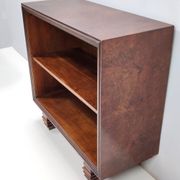 Vintage small walnut and birch root art deco bookcase, italy