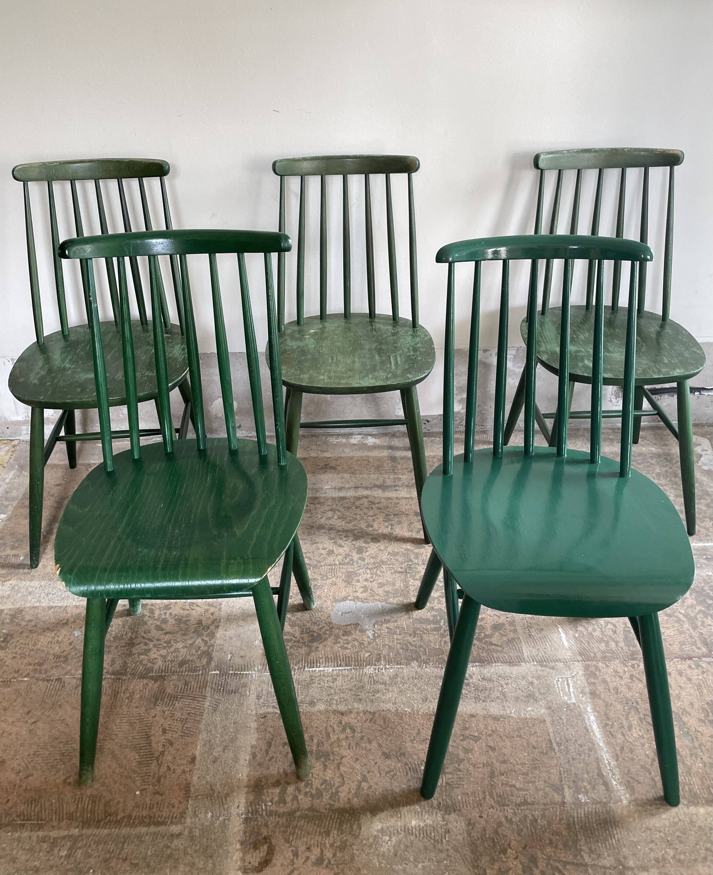 Cinq chaises Fanett vertes par Ilmari Tapiovaara pour Edsby-ken