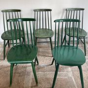 Cinq chaises Fanett vertes par Ilmari Tapiovaara pour Edsby-ken