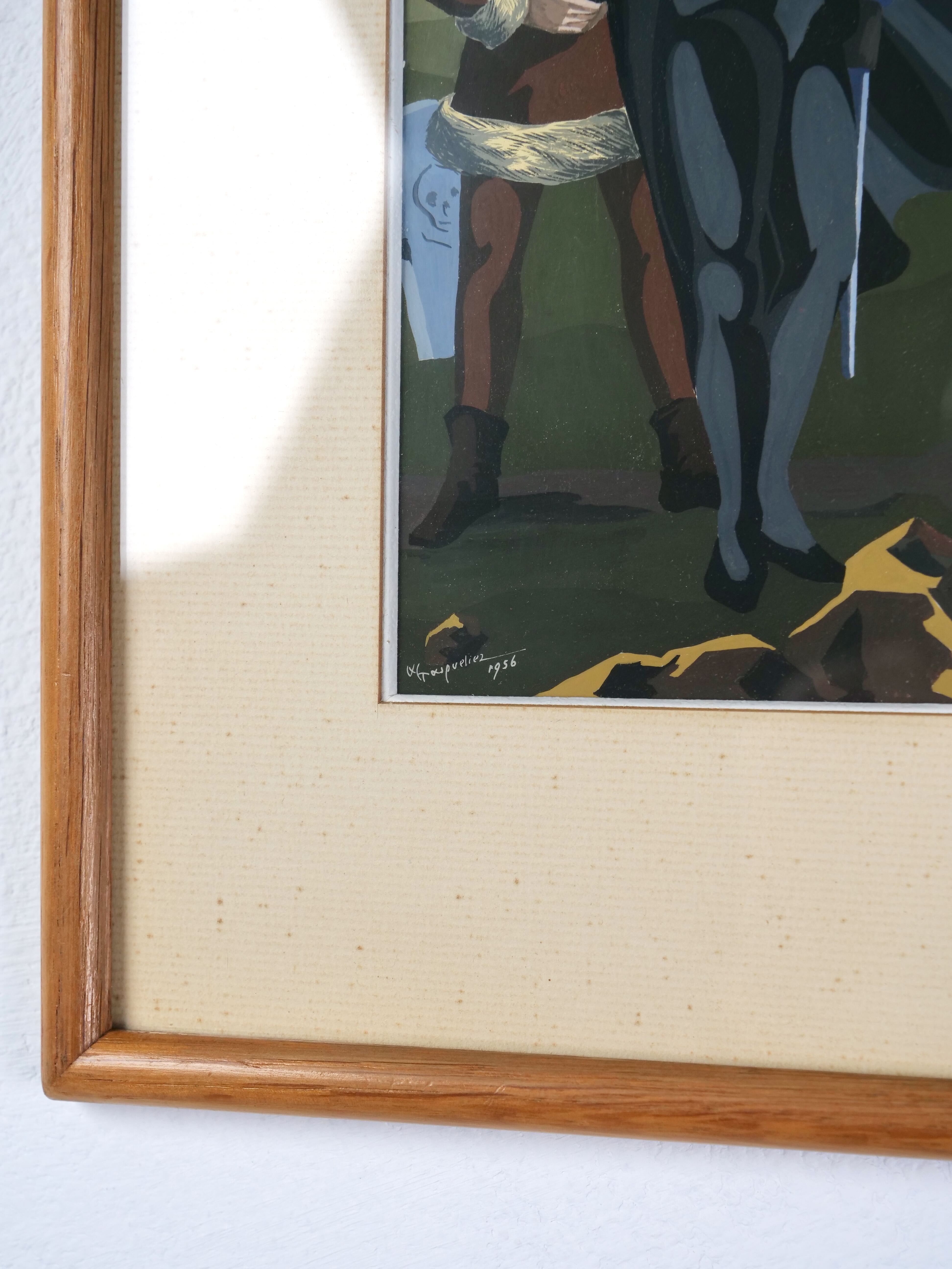 Gouache illustration art dramatiques signée Masqueliez 1956