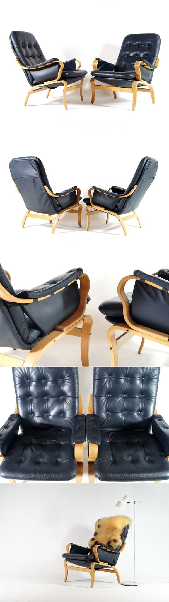 Pair of vintage leather lounge armchairs 70s