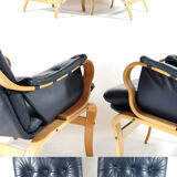 Pair of vintage leather lounge armchairs 70s