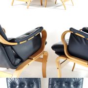 Pair of vintage leather lounge armchairs 70s