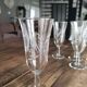 Lot de 6 flûtes à champagne vintage en verre gravé feuillage opaque