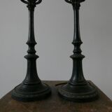 Pair of Bronze French Table Lamps in the Form of Street Lanterns
