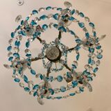 Chandelier with blue crystal pimples, 6 lights, Baccarat, 1950, art nouveau style