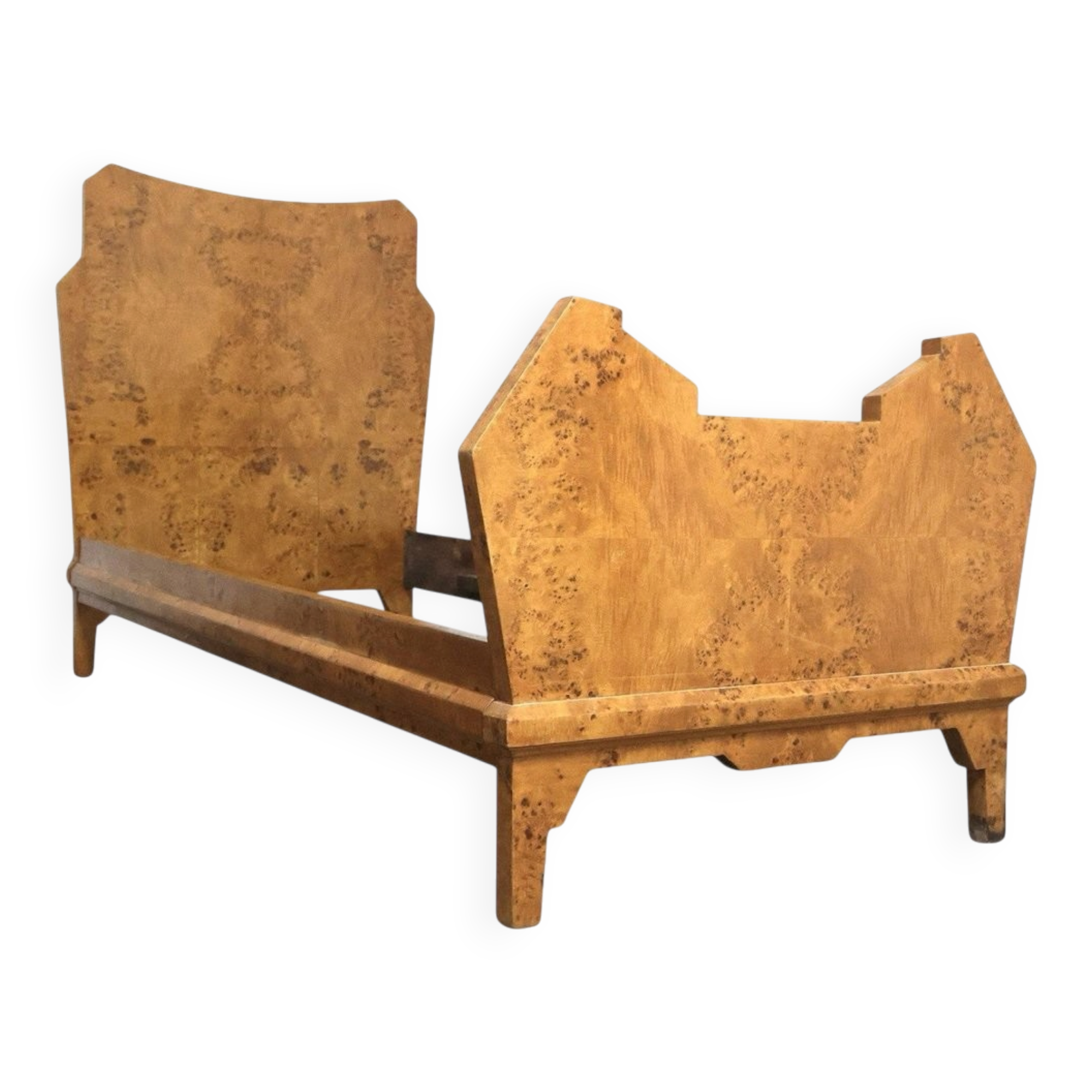Art Deco Cubist Single Bed in Birch Burl, 1930s-1940s