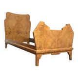 Art Deco Cubist Single Bed in Birch Burl, 1930s-1940s