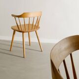 Quatre chaises de salle à manger suédoises vintage en bois sculpté, Yngve Ekström, années 1950