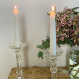 Pair of glass candle holders