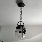 Antique glass and wrought iron pendant light with ivy decor Art Deco chandelier globe