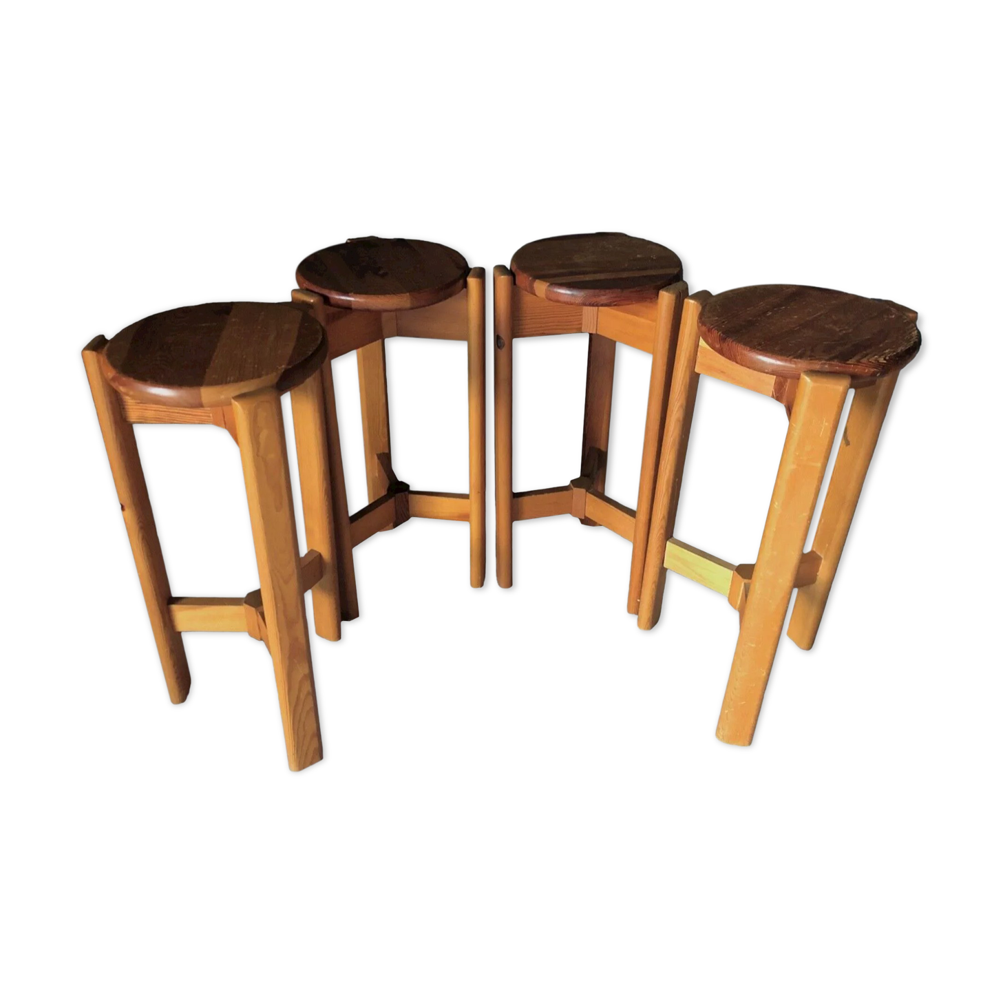 Suite of 4 1970 pine stools with wings