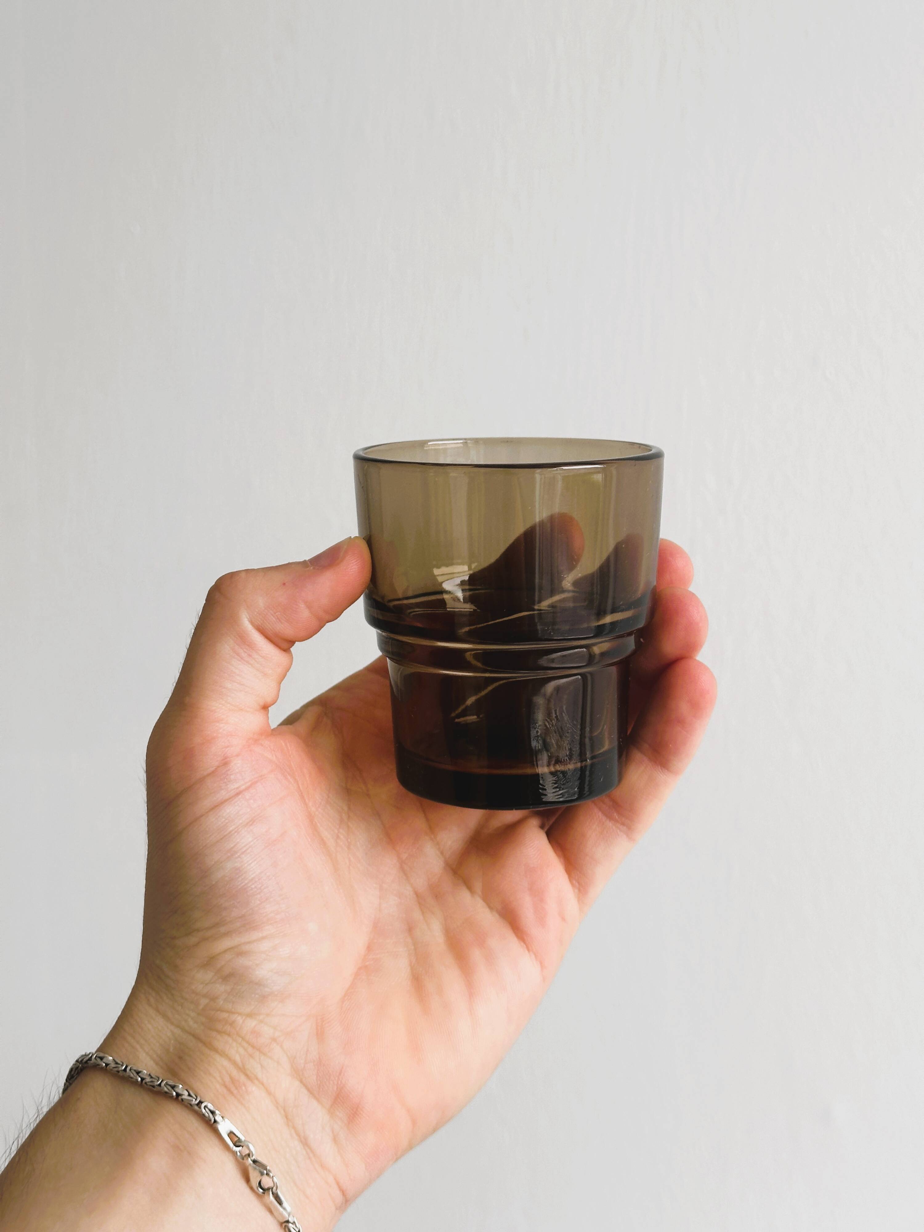 Set of 8 vintage thick smoked glass glasses