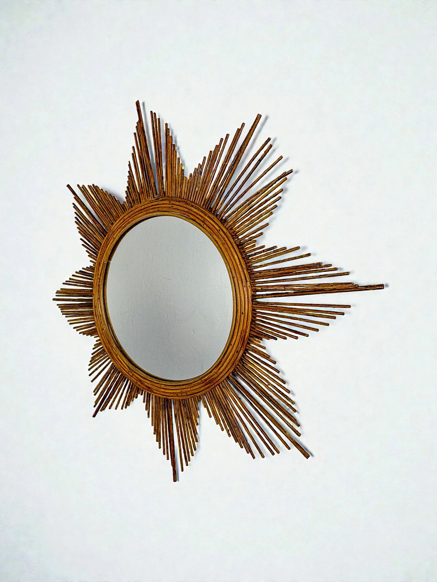Starburst rattan sunburst mirror, Spain, 1960s