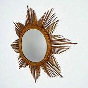 Starburst rattan sunburst mirror, Spain, 1960s