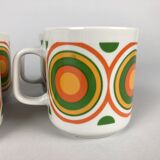 Set of 6 Vintage Mugs with Colourful Circle Pattern, 1970's