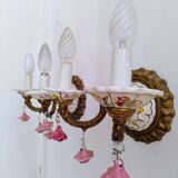 Pair of brass and porcelain wall lights