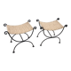 Paire de tabourets, curule  en fer forgé, tressage, chanvre