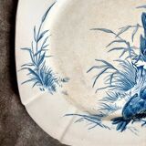 Blue ironstone plate from Gien, "Birds" service, circa 1870, no. 5.
