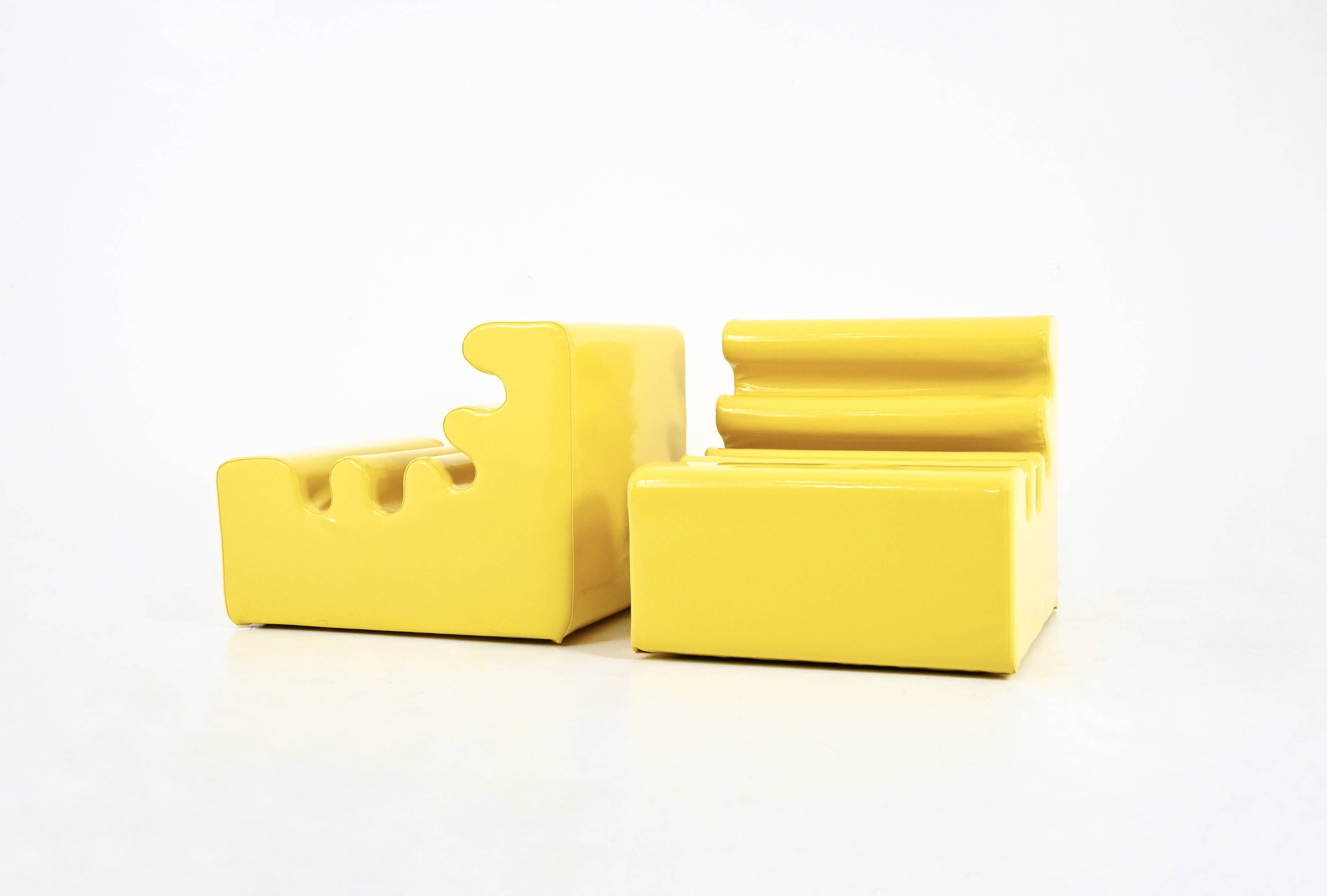 Pair of yellow “Karelia” armchairs by Liisi Beckmann for Zanotta, 1960