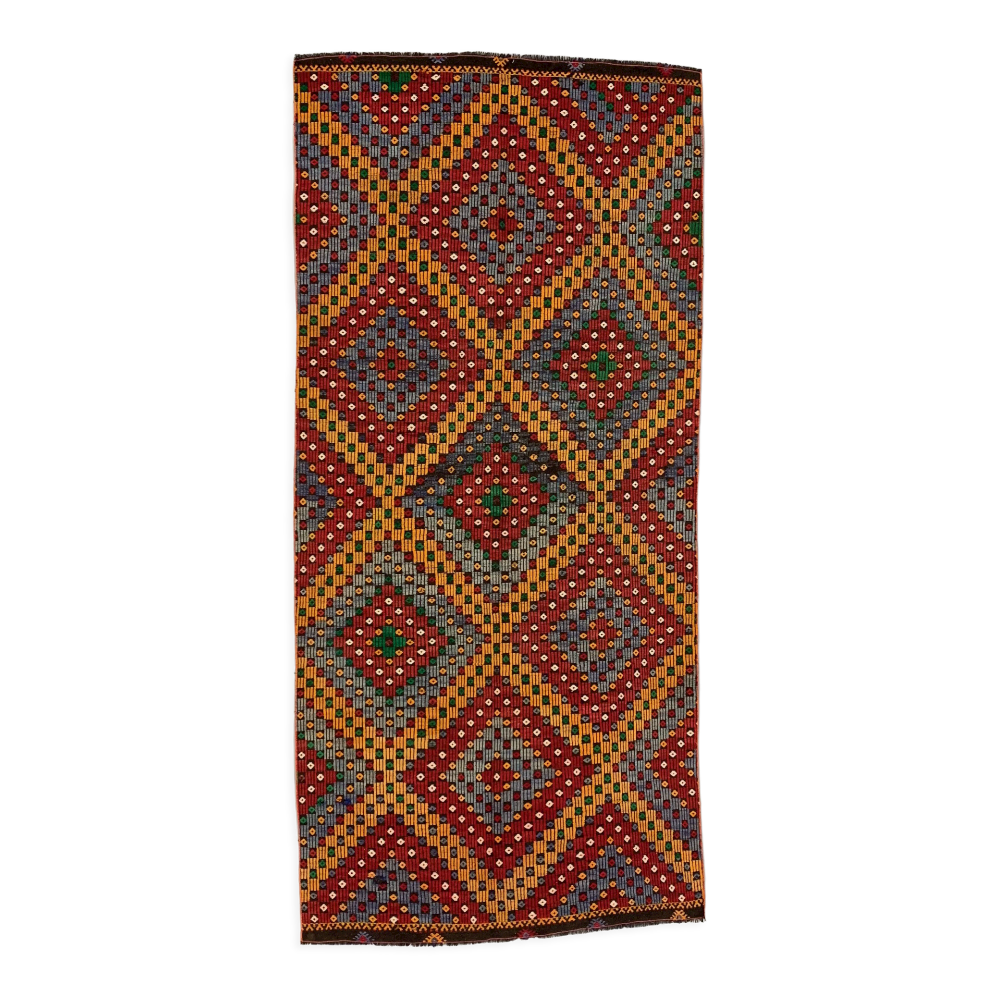 Large Vintage Turkish Kilim Rug 376x172 cm Wool Jajim Kelim